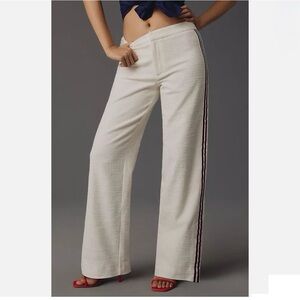 Anthropologie Maeve Tweed Track Pants with White, Red and Blue Stripes.